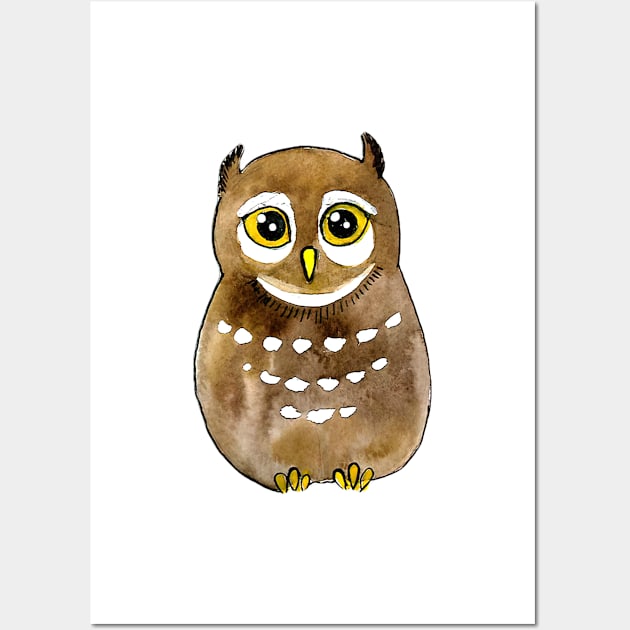 Light Brown Owl Watercolor Wall Art by WatercolArt